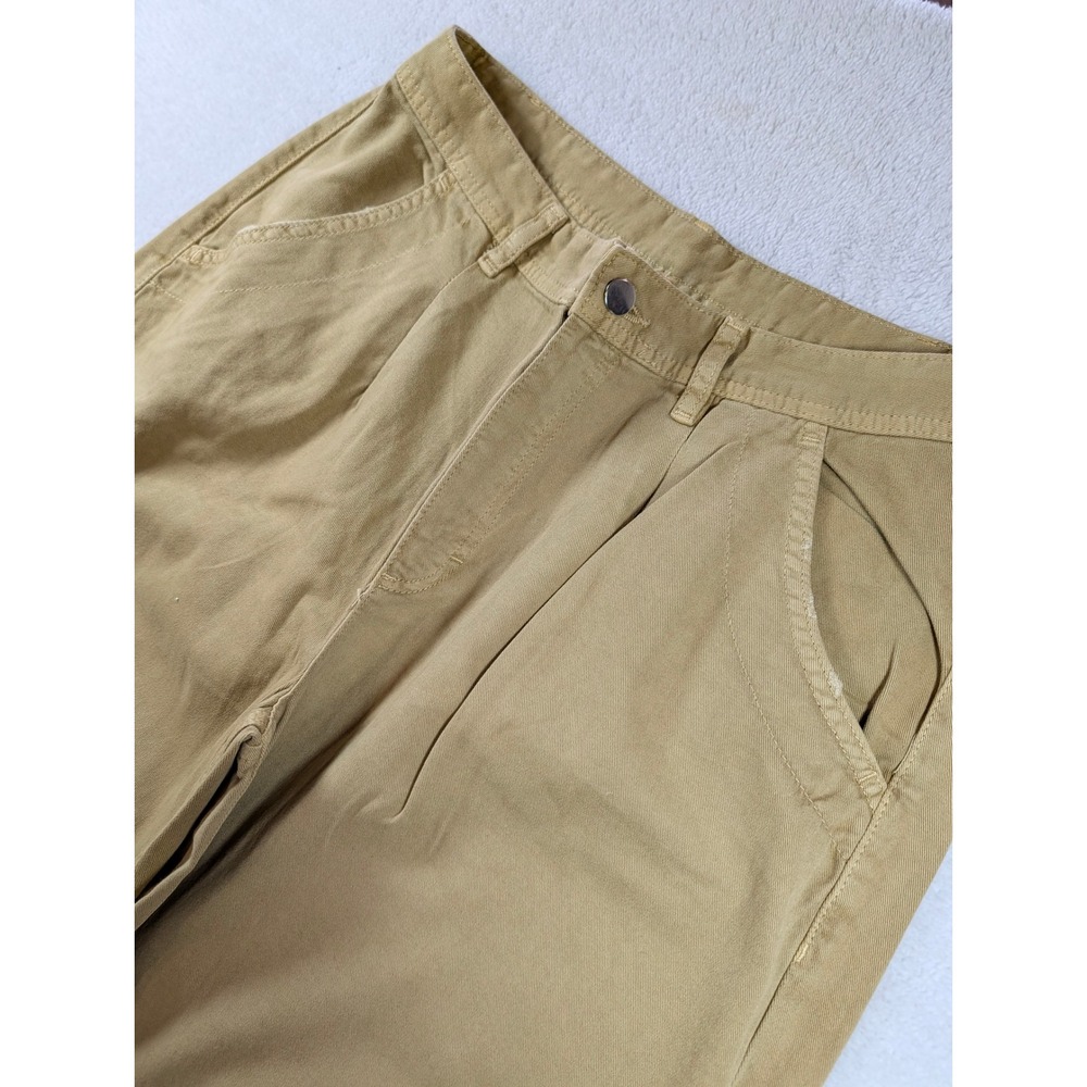Free People Tan Khaki Pleated Wide Leg Chino Pants Size 8 High Rise Cotton Twill